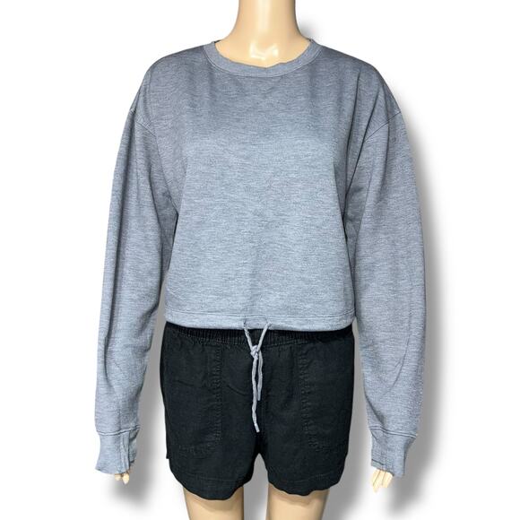 Tek Gear Womens Crop Top Athletic Sweatshirt Pullover Drawstring Hem Gray Medium - Picture 1 of 6